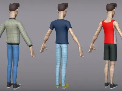 Cartoon man with 3 outfits Low-poly 3D model