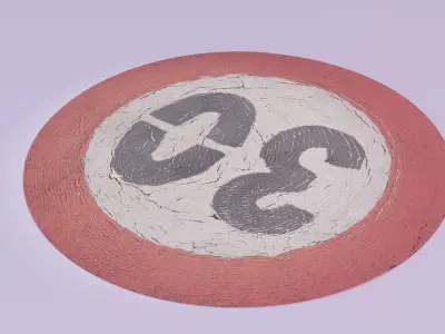 Road sign 30 km per hour high-poly 3D model