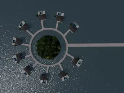 fully detailed Maldives Style Overwater Villa  site Resort Scene 3D model