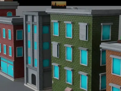 Stilized Buildings Low-poly 3D model
