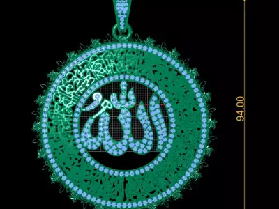 Emerald Allah  Pendant  Luxury 3D Printable Jewelry Model 3D print model