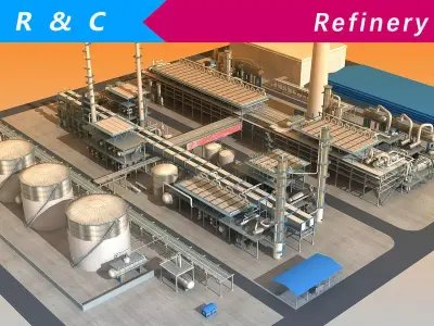 Refinery power plant Low-poly 3D model