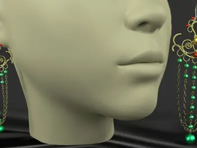 earrings pair of with beads 3D model