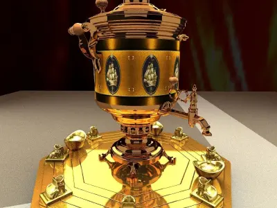 Chinese gold ingot with bronze wine container 3D model