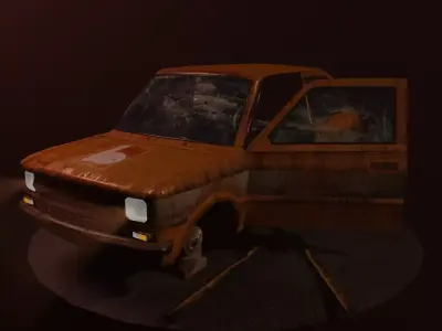 Fiat 133 1972 Decayed model Low-poly 3D model