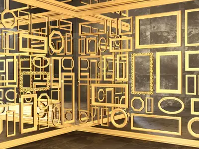 mirror wall with gold frames 3D model