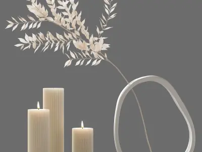 Decor Ruscus vases and candles Set 83 3D model