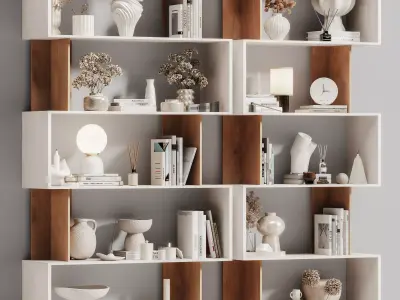 Shelving with decorative rack set 08 3D model