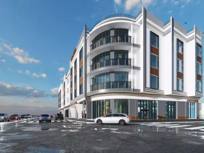 Modern 4 Story Hotel Building I Revit-FBX-DWG-HQuality Renders I 3D model