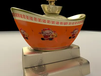 Chinese Gold Ingot  3D model 17