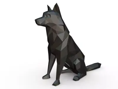 chien loup low poly 3D print model