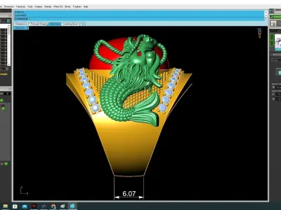 Luxury Twin Dragon Red Gem Ring for Men  3319 3D print model