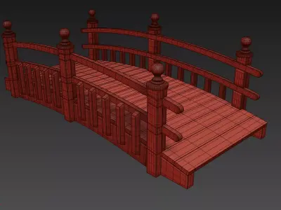 Wooden Curved Garden Bridge 3D model