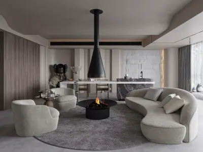 Modern living room dining room interior scenes 389 3D model