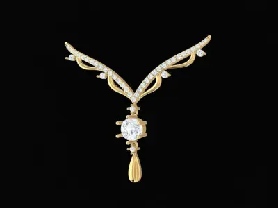 Elegant V Shape Diamond Necklace for Women  1984 3D print model
