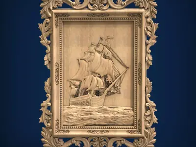 Carved panel painting STL 3D model 4