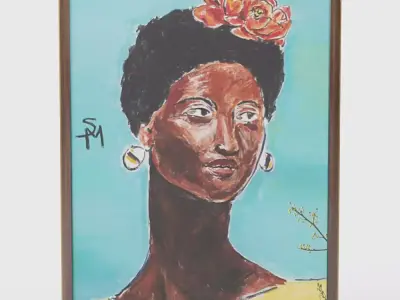 Portrait With Orange Flowers Wall Art Low-poly 3D model