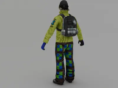Snowboarder person with backpack Low-poly 3D model