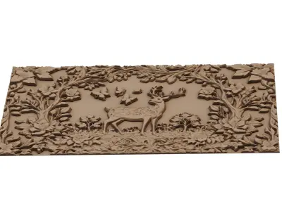 decor set wall panel deer relief mural CNC 55 3D model
