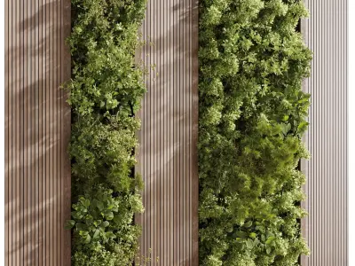 Vertical Wall Garden With Wooden frame - set of indoor plant 57 Low-poly 3D model