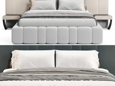 Areli Gray Blue Velvet Luxury Wide Headboard Bed  3D model