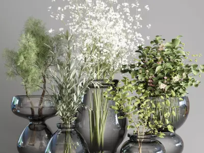 collection Plants Bouquet Indoor glass vase 04 3D model