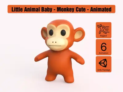 Little animal baby - Monkey cute - Animated  Low-poly 3D model