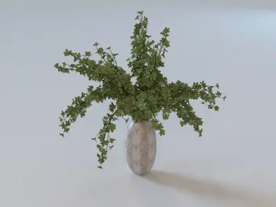 Light Green Leafy Branches in Frosted Glass Vase 3D model