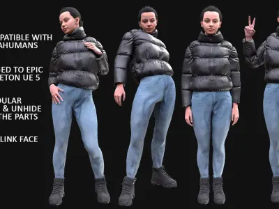 Woman Winter Outfit - Modular - Rigged Low-poly 3D model