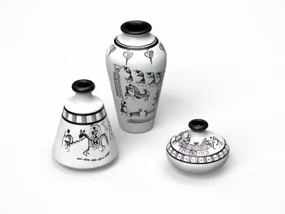 Warli Terracotta Vases white painted Low-poly 3D model