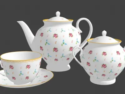 Tea set flower pattern Free low-poly 3D model