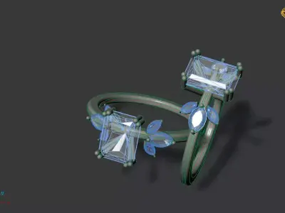 Elisa diamond leaf ring 3D model