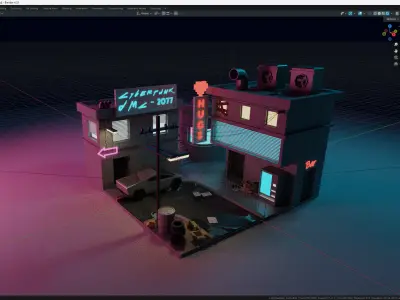 Cyberpunk-city 2077 with Tesla 3D model