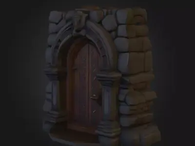 Gothic Stone Arch Door Low-poly 3D model