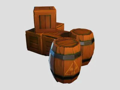 Stylized Wooden Crate and Barrel LowPoly Pack  Low-poly 3D model