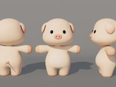 Rigged Cartoon Pig Low-poly 3D model