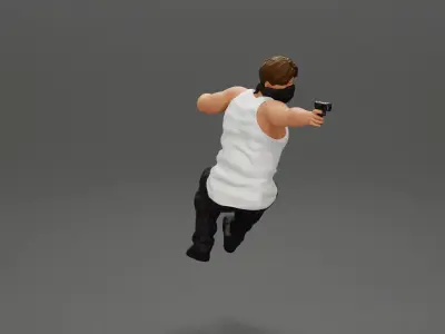 A masked gangster man riding in a car and holding a gun 3D print model