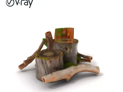 Woodland Stumps and Logs Model Pack with Moss and Flowers Low-poly 3D model