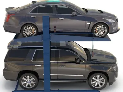 Post Parking Car Lift and Cars 3D model