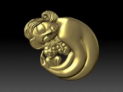 mother with children pendant bas-relief 3D print model