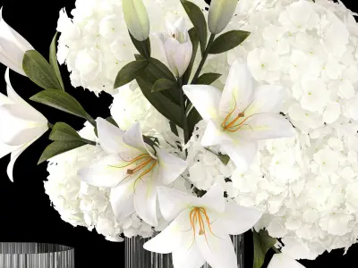Solemn bouquet of white flowers hydrangea lilies 364 3D model
