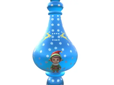 Blue Elf Christmas Glass Ornament Bauble 3D Model PBR Ready Low Low-poly 3D model