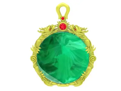 Luxury Oval Green Gemstone Pendant with Ornate Frame  4005 3D print model