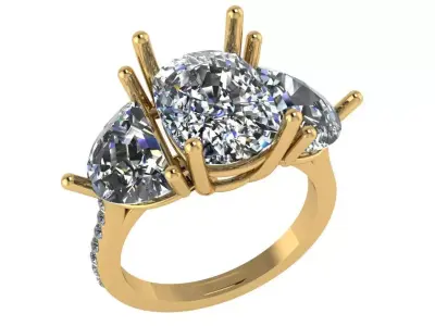 Cusion shape ring and half moon diamonds and pave setting along  3D print model