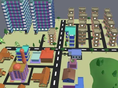 Beautiful cartoon city Free low-poly 3D model