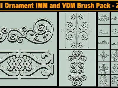 54 Grill Ornament IMM and VDM Brush Pack for Zbrush Low-poly 3D model