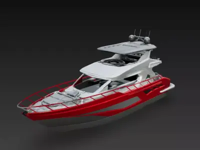 Futuristic Red Sport Yacht with Flybridge - High Detail 3D Model 3D print model