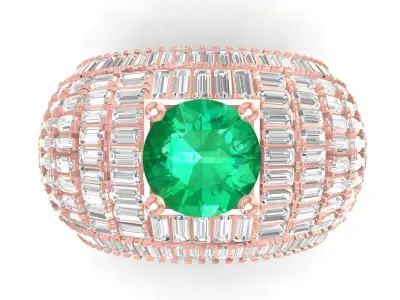 Luxury Baguette Diamond Ring with Center Gem for Men 3704 3D print model