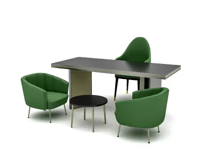 The classic office desk and chair  Low-poly 3D model