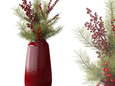 Christmas bouquet in red vase  3D model